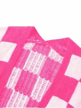 Women's Hot Pink and White Checker Knit Sweater